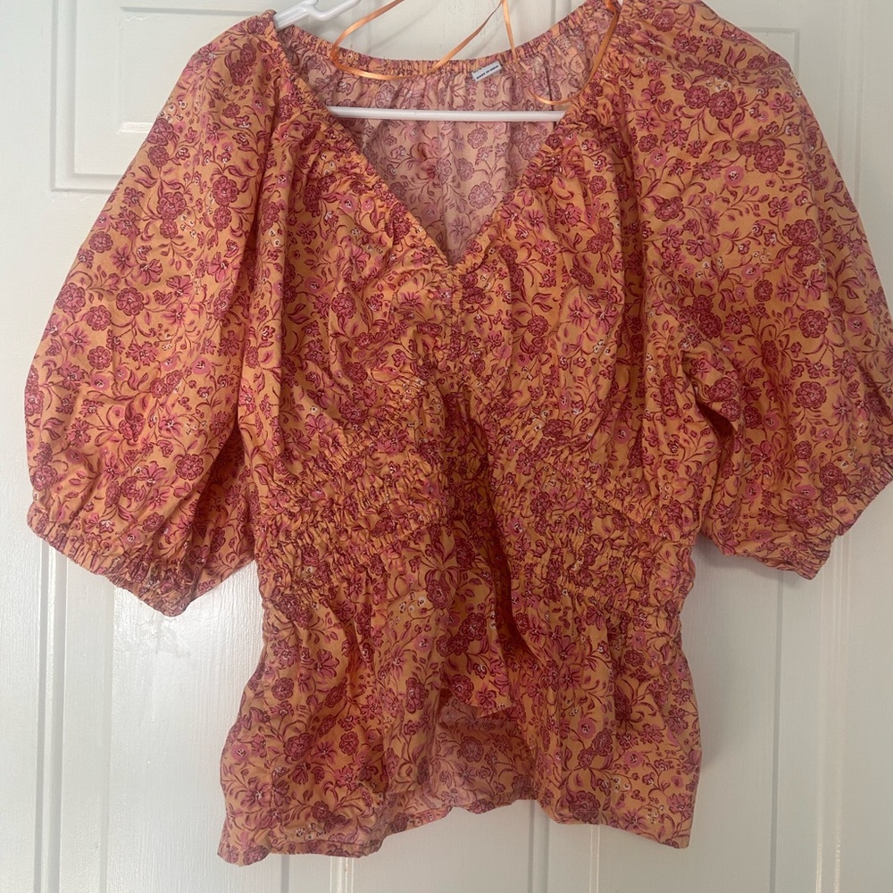 Old Navy Floral Smocked Blouse - Pink and Orange Med. Tall